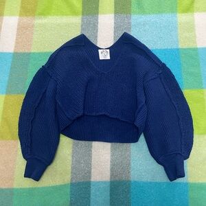 We the free sea bright navy cropped knit sweater